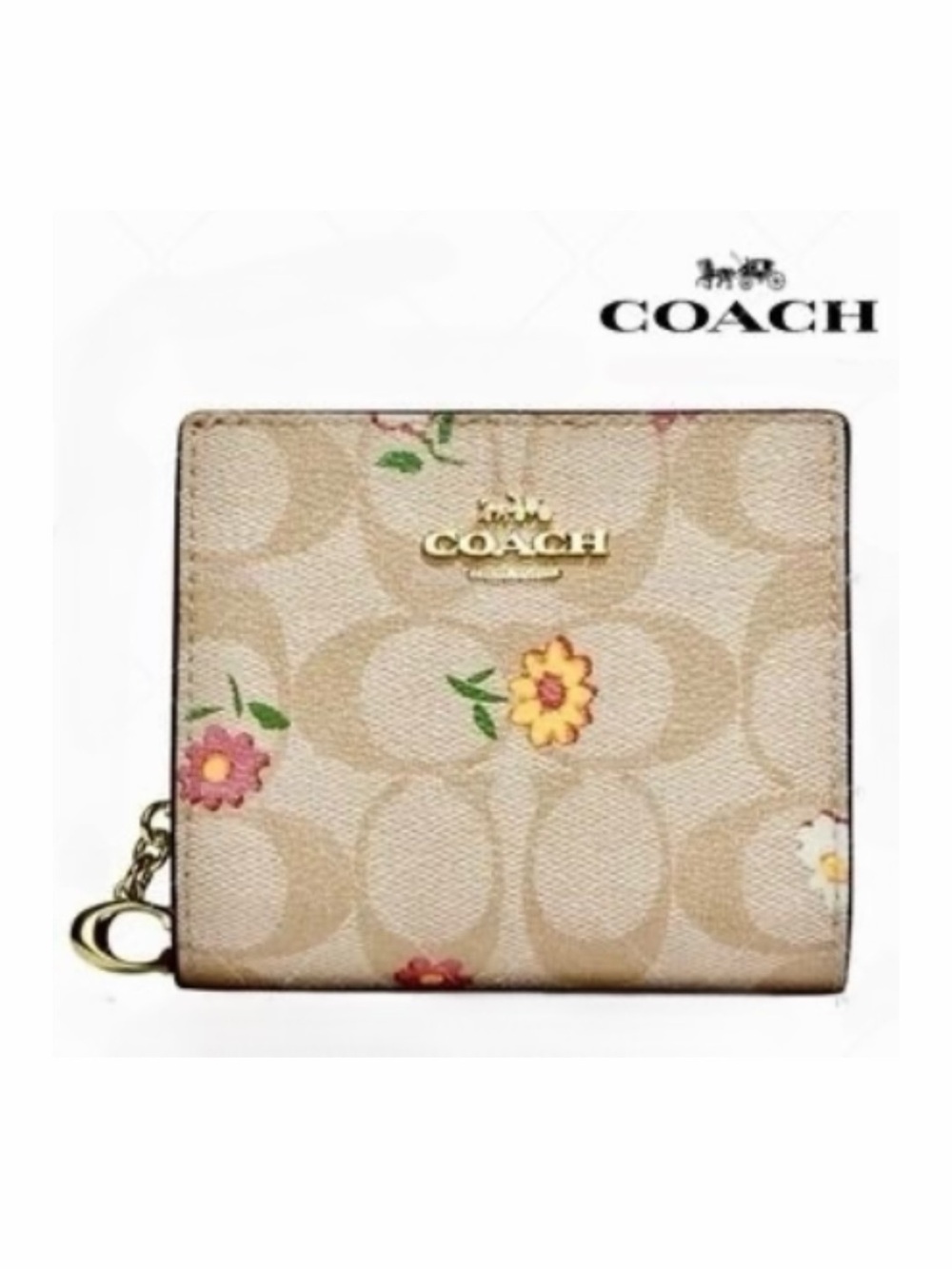 Coach Snap Wallet In Signature Coated Canvas Leather Floral Ditsy Print CH477